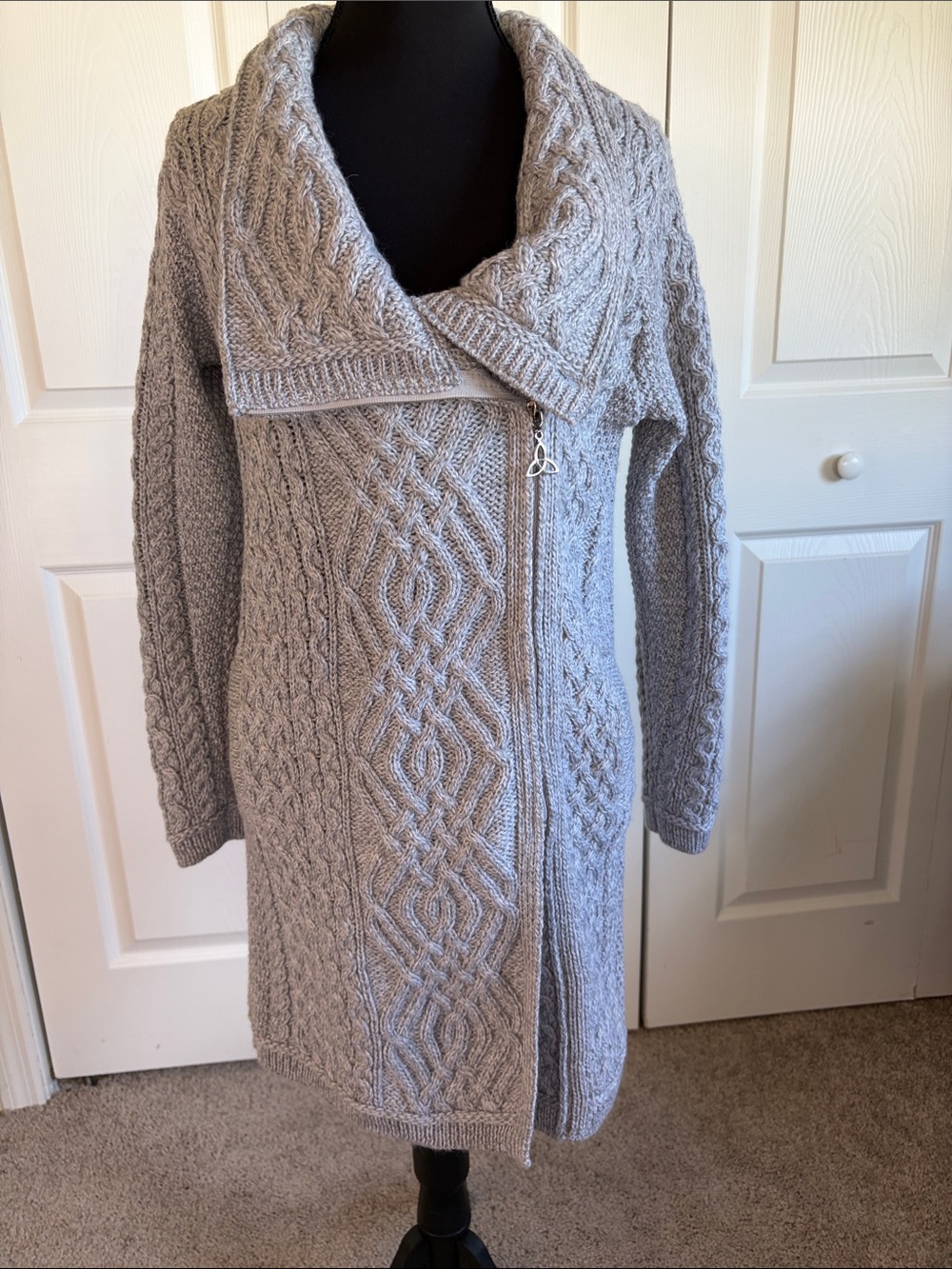 Aran Crafts Cable-Knit Side Zip Sweater Coat Soft Grey Women’s S NWT Fall Cozy